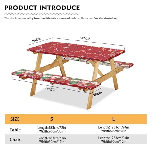3 PCS Fitted Picnic Table Cover with Bench Cover Fitted Rectangle Tables and Seats Christmas Lights Snowmen Outdoor Picnic Table Cover for Camping - color: Christmas Lights and Snowmen, size: Small