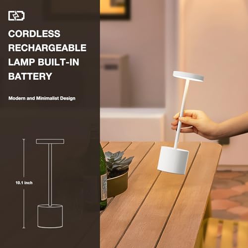 Kakanuo White Cordless Lamp Set, Rechargeable Lamp, 3 Color Temperature, LED Outdoor Wireless Lamps, Battery Operated Lamps, Stepless Dimmable, Touch Control - color: White