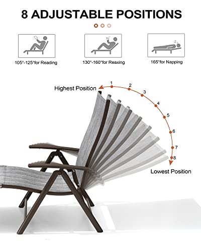 Crestlive Products 2PCS Chaise Lounge Chair Outdoor with 1PC Side Table, Aluminum Folding Patio Recliner Chair, Adjustable 8 Positions Assemble-Free - color: Dark Gray, size: 1 Pcs