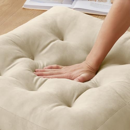 Meditation Floor Pillow Set of 1, Square Large Pillows Seating for Adults, Meditation Cushion Pillow,Tufted Corduroy Cushion for Tatami Living Room or Yoga, Beige, 22x22 Inch - color: Beige