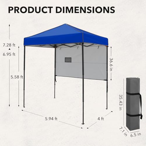 6x4 Pop Up Canopy Tent with Half Wall Panel, Instant Portable Beach Canopy, Outdoor Tent with Carry Bag for Camping, Sports, Tailgating, Events, Blue - color: Blue, size: With Half Wall