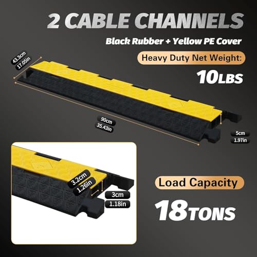 4 Packs Heavy Duty Cable Protector Ramp, 2 Channel 35200lbs Capacity Rubber Cable Ramps, Hose Ramp for Driveway, Traffic Speed Bump for Outdoor - size: 2 Channels-4PC