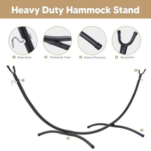 SUNCREAT 2 Person Hammock with Stand, Heavy Duty Free Standing Hammock with Stand Included, Coffee Stripes - color: Coffee White