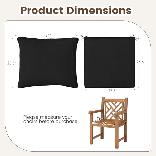 Giantex Patio Cushion Set, Outdoor Chair Seat Pads w/Non-Slip Rope Belts, Detachable Patio Furniture Cushions, Thick Seat Cushion & Back Cushion for Living Room Floor Sofa Patio Garden Chair (Black) - color: Black