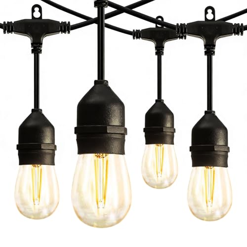 Banord Outdoor String Lights, 48FT Waterproof Patio Lights with 2W Dimmable LED Bulbs, for Outdoor Backyard, Garden, Deck, Porch, Gazebo, Balcony, Camping, Party - color: Black, size: 48 Ft (Pack of 1)