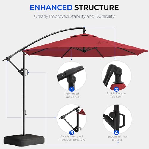 HOMSHADE 10ft Patio Umbrella with Base Included, Cantilever Umbrella UPF50+ UV Protection with Easy Tilt and Crank for Pool Deck and Garden(Red) - color: Red