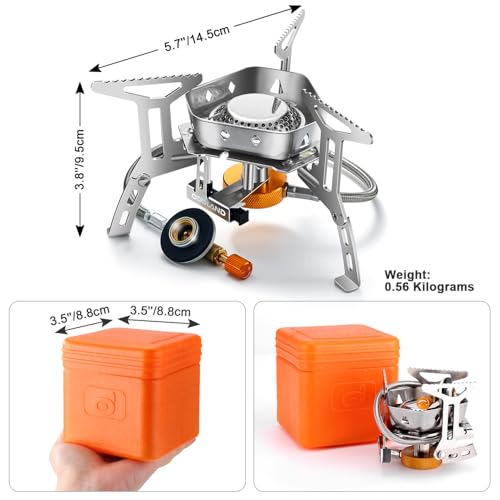 Odoland 3500W/6800W Windproof Camp Stove Camping Gas Stove with Windscreen, Fuel Canister Adapter, Piezo Ignition for Outdoor Backpacking Hiking and Picnic - style: 6800W