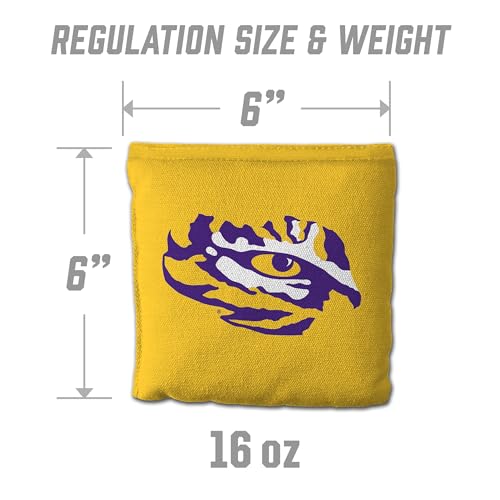 YouTheFan Officially-Licensed NCAA Set of 8 Cornhole Bags - All Weather Dual Sided Slide & Stop - Regulation Size with Carry case - color: LSU Tigers