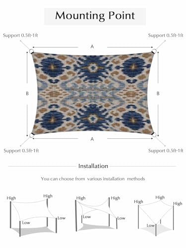 Boho Blue Brown Sun Shade Sail 6.5' x 10' Ethnic Modern Geometric Abstract Art Waterproof Sun Shade Rectangle UV Block Canopy Awning Outdoor Sunshade for Patio Porch Pergola Deck Backyard Garden - color: blue, size: 6.5' x 10'