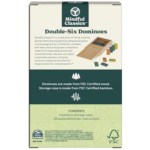 Mindful Classics, Double-Six Wood Dominoes Set Sustainable Classic Games with Wood Storage Case, for Adults and Kids Ages 8 and up - color: Double 6 Wood Dominoes Set