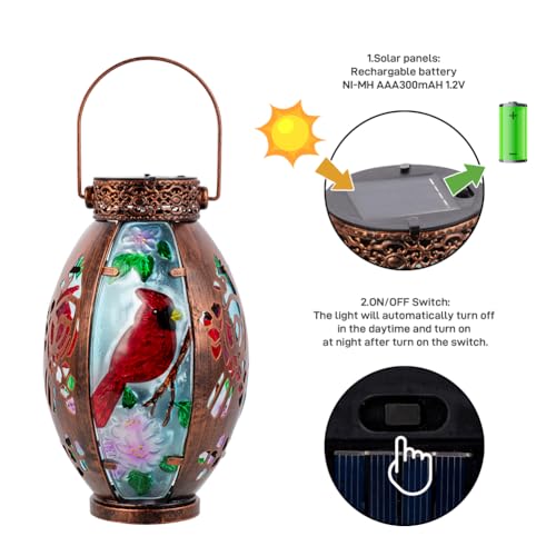 Starsoul 2 PC Cardinal Outdoor Solar Lantern Cardinal Solar Light Waterproof Tabletop Lamp with Hollowed-Out Design for Yard Patio Garden Pathway - color: Cardinal-2 PC
