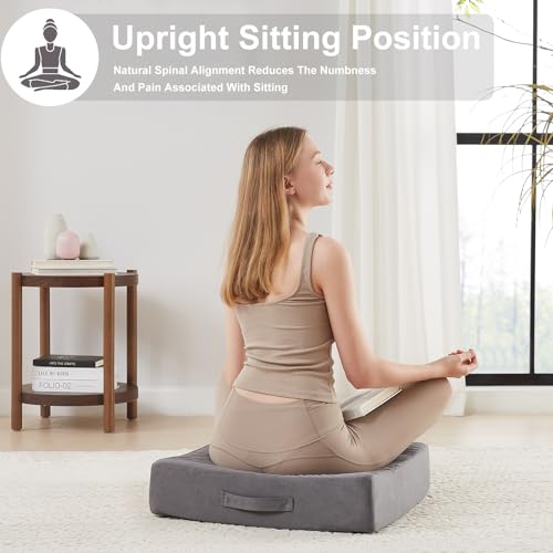 JKMAX 2 Pcs High Density Foam Floor Pillow - Upgraded Large Pillows Seating for Adults - Outdoor Floor Cushion with Soft Tufted Cover - Yoga Pillows for Sitting On Floor - 22 Inch Grey - color: Dark Gray, size: 2 Counts