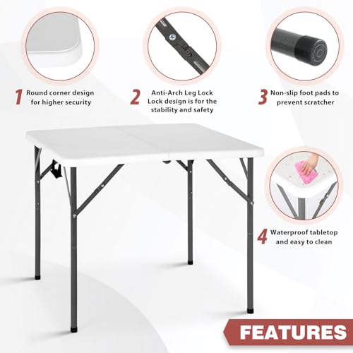 PayLessHere 34" Folding Tables Plastic Folding Card Table Half Portable Foldable Table for for Parties Wedding BBQ Camping, White - color: White, size: 34"