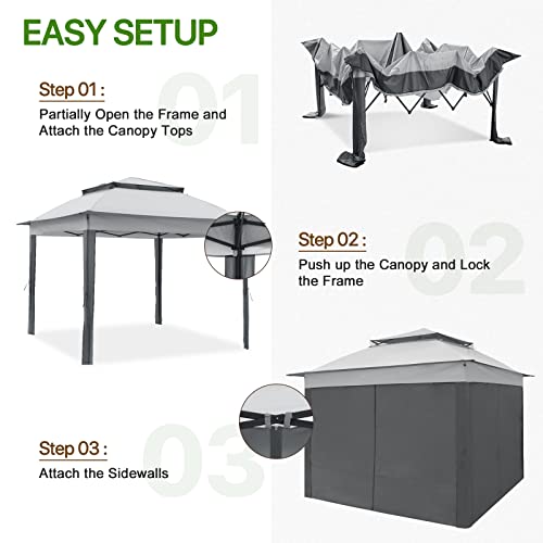 COOS BAY 11x11 Pop Up Gazebo with 4 Sidewalls, Instant Outdoor Canopy Tent with UPF 50+ UV Protection, Water Resistant Shelter with Carry Bag, Stakes & Ropes, Gray - color: Gray