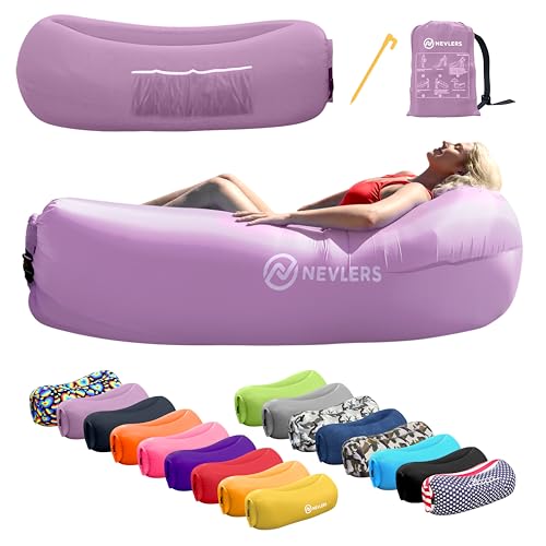 Nevlers Lavender Inflatable Lounger | 210T Polyester Air Sofa | No-Pump Blow Up Couch | Inflatable Lounge Chair w/ 450lbs. Cap., Pockets & Matching Bag | Use as Inflatable Couch for Camping & More - color: Lavender, size: 1 Pack
