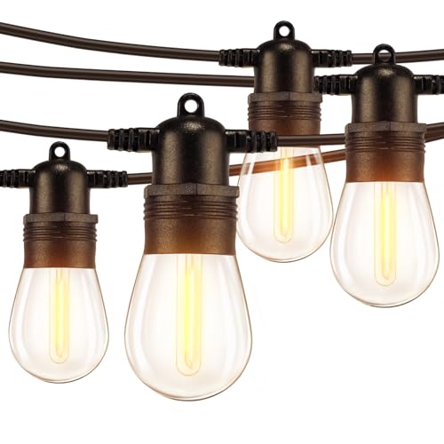 Ollny Outdoor String Lights, 50 FT Waterproof Connectable Patio Lights with 15 Shatterproof Bulbs(2 Spare), Outside Hanging Light for Balcony, Porch, Yard, Garden, Backyard - size: 50FT, style: S14-50FT