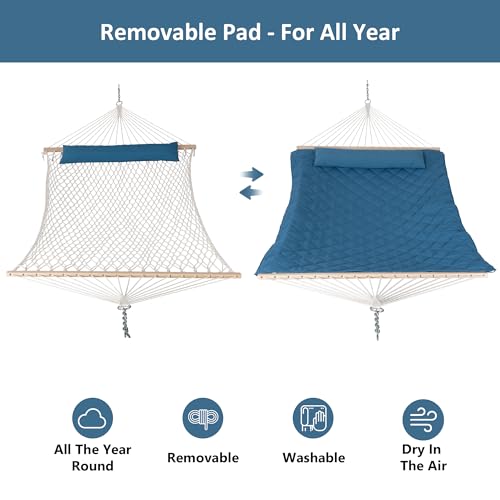 ANOW 2 Person Hammock with Detachable Large Hammock Pad and Pillow, for Garden Yard Outside, 450 LBS Weight Capacity, Blue - color: Blue, size: Without Stand