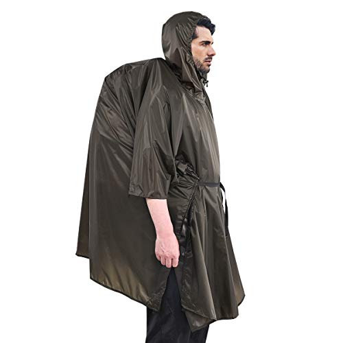 onewind Hooded Rain Poncho, Silnylon Rain Coat Versatile Survival Shelter Waterproof Breathable Lightweight Poncho - color: Od Green-89"*56" (226cm*142cm), size: Small
