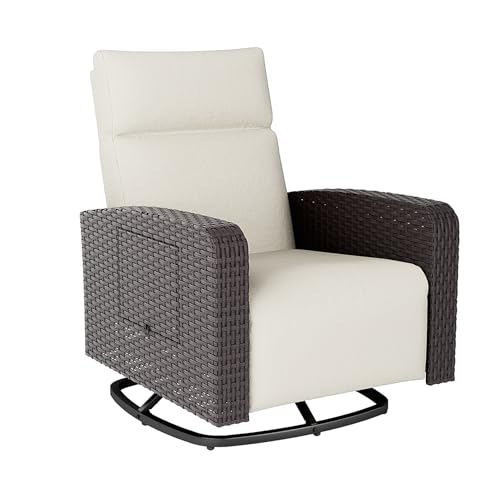 Outdoor Swivel Recliner Chair,Dual-Adjust Outdoor Patio Chair with Adjustable Backrest and Footrest,Wicker Patio Chair with Flip-Up Table for Living Rooms,Pools,Balconies, patios,courtyards
