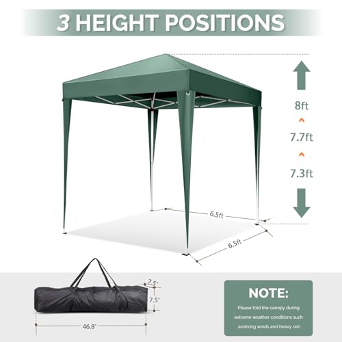 VINGLI 6.5x6.5 Pop Up Canopy Tent, Outdoor Tent Canopies Foldable Portable Canopies for Camping, Patio, Parties, EZ Up Gazebo Canopy with Carry Bag (Green) - color: Green, size: 6.5x6.5