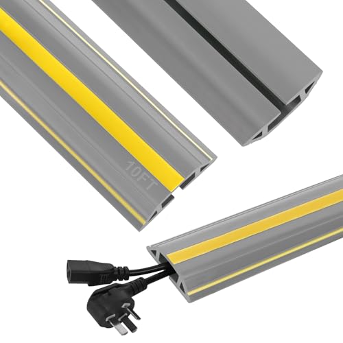 Floor Cord Cover 10Ft Heavy Duty PVC Floor Cable Protector Electric Cord Hider Cable Management Floor Strip Extension Cord Covers Cable Raceway for Wires on Floor Inner Channel 1.36" W x 0.43" H -Gray - color: Gray & Yellow, size: 10Ft