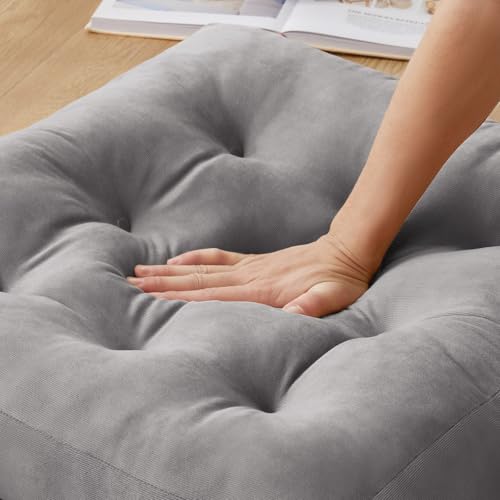 Meditation Floor Pillow Set of 4, Square Large Pillows Seating for Adults, Meditation Cushion Pillow,Tufted Corduroy Cushion for Tatami Living Room or Yoga, Light Gray, 22x22 Inch - color: Light Gray