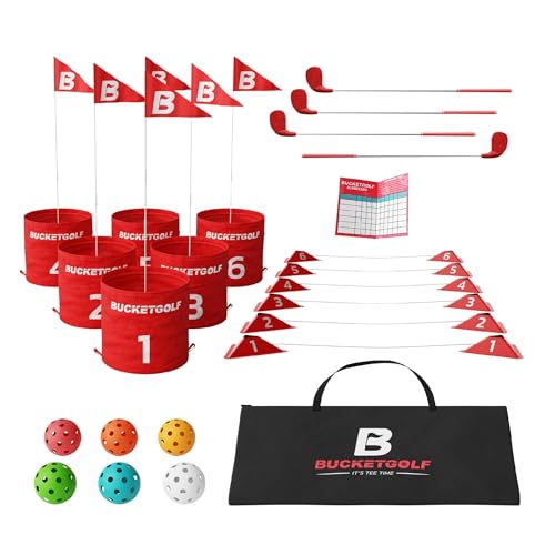 bucketgolf Game 6 Hole Bundle with Clubs - The Best Backyard Golf Game for All Ages and Levels Adults, Kids, Families, Schools, Yards, Parks, Beaches, Vacation. (4 Clubs (3 RH + 1 LH)) - size: 4 Clubs (3 RH + 1 LH)