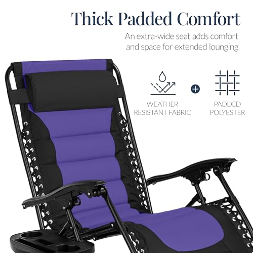 Best Choice Products Oversized Padded Zero Gravity Chair, Folding Outdoor Patio Recliner, XL Anti Gravity Lounger for Backyard w/Headrest, Cup Holder, Side Tray, Polyester Mesh - Black/Purple - color: Black/Purple
