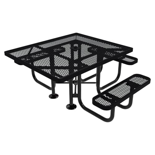 COATEDOUTDOORFURNITURE Heavy-Duty Portable ADA-Compliant Outdoor Picnic Table with Umbrella Hole, Expanded Metal Patio Dining Furniture Made in America (46" Square Top, Black) - color: Black, Expanded Metal, size: 46 In, Square Handicap