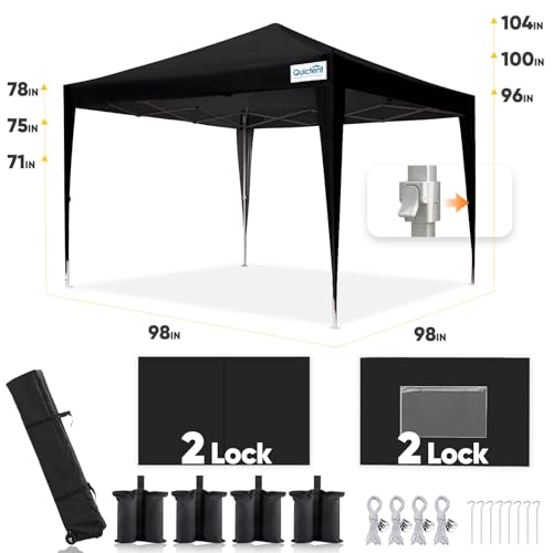 Quictent Privacy 8x8 Pop up Canopy Tent with Sidewalls and Roll-up Ventilated Windows, One Person Easy Setup, Outdoor Commercial Gazebo Shelter Enclosed Waterproof, Bonus 4 Sandbags - color: Black, size: 8x8ft