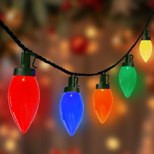 C9 Christmas String Lights Outdoor, 26FT 50 LED Vintage Multicolor Fairy Lights, Plug in UL Listed Waterproof Connectable Christmas Tree Lights for Home, Roofline, Garden, Patio Decor, Green Wire - color: Solid Multicolor