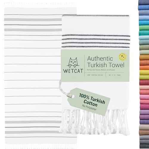 WETCAT Turkish Beach Towel Oversized (38"x71") 100% Turkish Cotton, Made in Turkey - Sand Free, Extra Large, Ultra Soft, Quick Drying, Compact & Lightweight for Travel - Black and White - color: Black and White, size: Beach Towel (38" x 71")