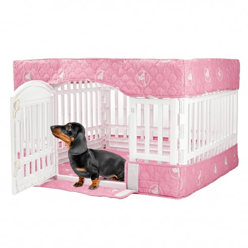 PJYuCien Dog Playpen Bottom Pad and Cover Fits for 36 Inch 4 Panels Exercise Pet Pen, Pink - style: Pink Bottom Cover Set, 36"Width, Pink ( Adhesive Tape Connections )