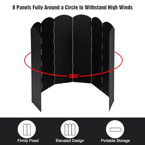 23.6" Extra Tall Camping Stove Windscreen, 8-Panel Heavy-Duty Folding Windshield for Butane/Propane Burners & Grills, Portable with Carry Bag (Camping Hiking) - color: Black