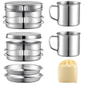 Stainless Steel Camping Cookware Mess Kit - Portable Backpacking Cooking Set with Pot/Plates/Cups & Storage Bag, Outdoor Cookware for Hiking, Picnic, Camping & Backpacking Adventures（8PCS）