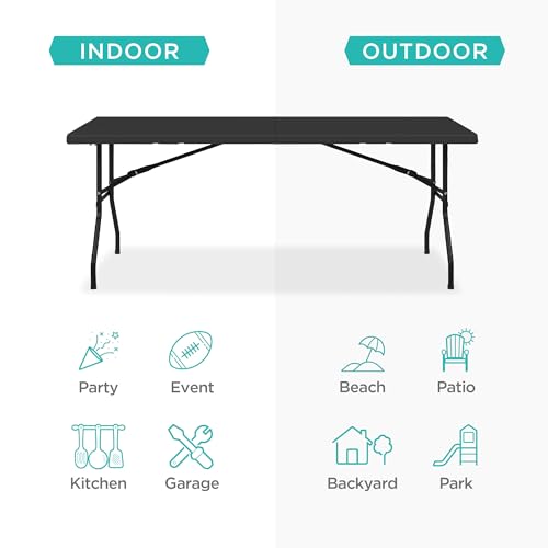 Best Choice Products 6ft Plastic Folding Table, Indoor Outdoor Heavy Duty Portable w/Handle, Lock for Picnic, Party, Camping - Black - color: Black, size: 6ft