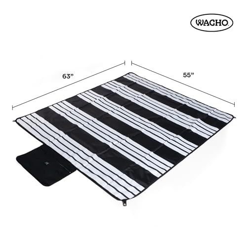 Wacho Beach Blanket Waterproof Sandproof and Picnic Blanket - Large Outdoor Blanket for Camping, Beach & Travel - Foldable Picnic Mat with Carry Bag - Beach Essentials – Black & White - color: Black and White
