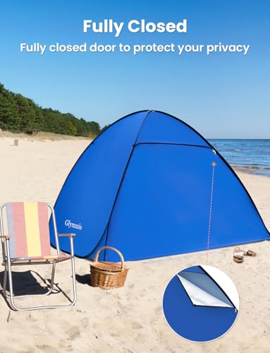 Glymnis Pop Up Beach Tent Beach Shade Tent for 1-4 Persons Sun Shelter UPF 50+ Enclose Zipper Door Portable Easy Up Beach Tent - style: Blue for 1-2 Person