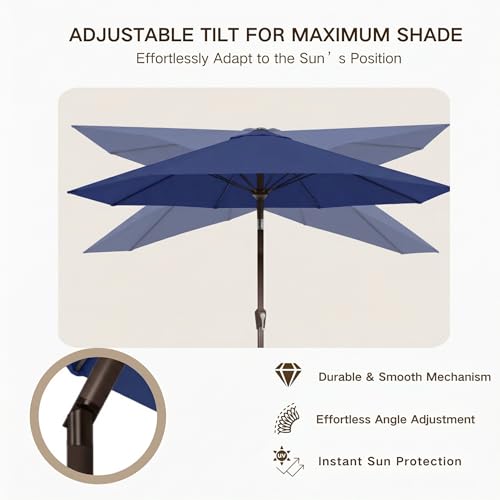 Kingdura 9FT Outdoor Patio Umbrella, Market Table Umbrella with Push Button Tilt and Crank, 8 Sturdy Fiberglass Ribs, UV Protection for Pool, Lawn, Deck, Backyard, Garden (Navy blue) - color: Navy blue, size: 9 Ft