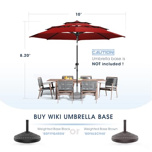 wikiwiki 10ft 3-Tier Patio Umbrella Outdoor Table Market Umbrella for Patio with Push Button Tilt/Crank, Fade Resistant Waterproof POLYESTER Canopy for Garden, Deck, Backyard & Pool, Burgundy Red - color: Burgundy Red, size: 10 FT