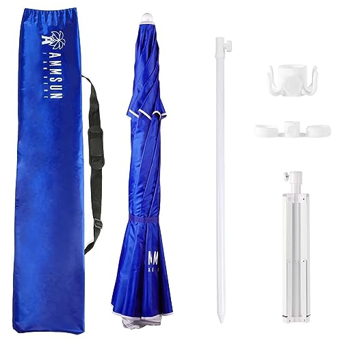 AMMSUN Shade Umbrella, Premium Portable Umbrella with Stand, 6.5ft Lightweight Free Standing Canopy for Sporting Games, Adjustable Instant Sun Protection and Easy to Carry, Blue - color: Blue