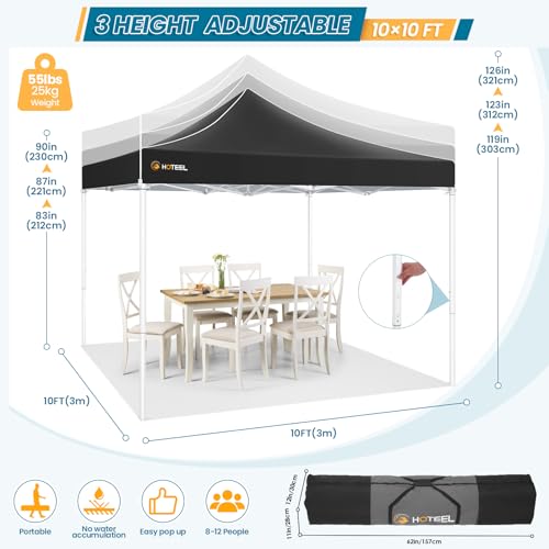 Hoteel 10x10 Pop Up Canopy Tent Heavy Duty with 4 Sidewalls, Waterproof Party Tent, Easy Set-up Commercial Instant Tents with Hand Bag & Rope & Nail, Hexagonal Leg (1-Year Warranty) - color: Black, size: 10×10 （4 Walls）