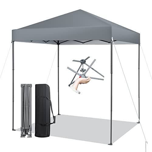 Tangkula 6.6x6.6 Ft Pop Up Canopy, 1 Person Instant Setup Canopy Tent with Center Lock, UPF 50+ Sun Protection, 8 Stakes, 4 Ropes, Portable Outdoor Canopy with Carrying Bag - color: Gray, size: 6.6x6.6FT