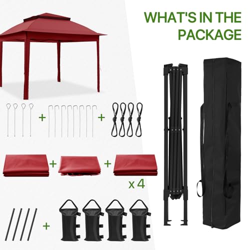 COOS BAY 11x11 Pop Up Gazebo with 4 Sidewalls, Instant Outdoor Canopy Tent with UPF 50+ UV Protection, Water Resistant Shelter with Carry Bag, Stakes & Ropes, Red - color: Red