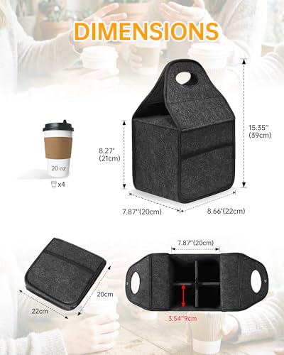 4 Cup Drink Carrier with Handle, Portable Felt Reusable Cup Holder for Hot & Cold Drinks, Coffee Carrier for Delivery, Takeout, Picnics, Parties - size: 4 Cup