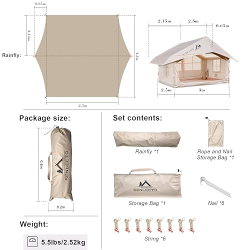 SENLEETO 10' x 8' Camping Tent Tarp Fits for 6/8 People, 4 Season UV Protection,PU 3000mm Waterproof, Multifunctional Ultralight Shelter Awning Sunshade, Portable for Traveling Hiking Outdoors - color: Beige, size: 10' x 8'