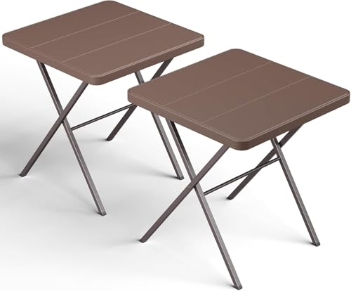 2 Pack 27" Square Folding Tables, Portable Card Table No Assembly, Heavy Duty Steel Frame Indoor Outdoor Table for Patio, Camping, Picnic, RV, Balcony, Parties, Small Spaces - color: Brown, size: 27in-2pack