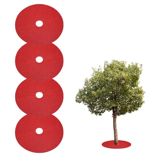 HARFINGTON 4pcs Tree Mulch Ring 10.6 Inch Non-Woven Round Tree Protector Weed Barrier Mat Plant Cover Rings for Weed Grass Control Root Protection, Red - color: Red, size: 10.6