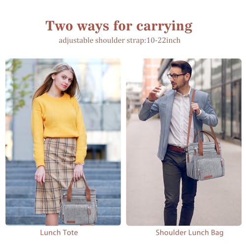 Lunch Box & Lunch Bag for Women Men, Expandable Large Insulated Adult Lunch Bag with Strap, Double Deck Leakproof Lunchbox Durable Cooler Bags for Work Picnic Beach,16L, Gray - color: Gray