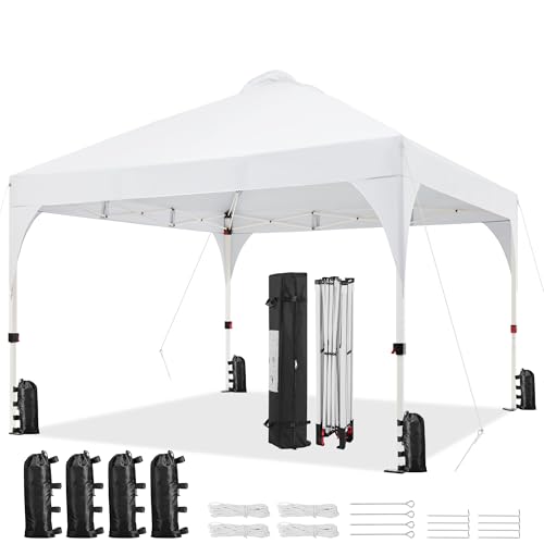 Yaheetech 12x12 Pop Up Canopy Tent with Vent, Easy Set Up Tent, Instant Sun Shelter Canopy with Wheeled Bag, 4 Sandbags, 12 Stakes & 4 Ropes, for Parties, Beach, Outdoor, White - color: White, size: 12×12